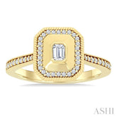 1/3 Ctw Octagonal Shaped Art Deco Emerald and Round Cut Diamond Fashion Ring in 14K Yellow Gold